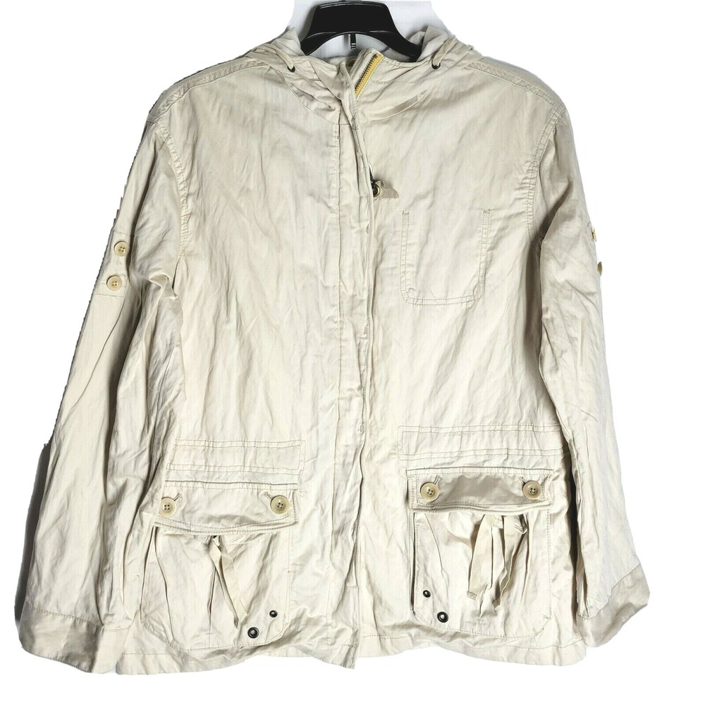GAP Men's Premium Khaki Hooded Jacket Off White Removable Vest Full zip Large